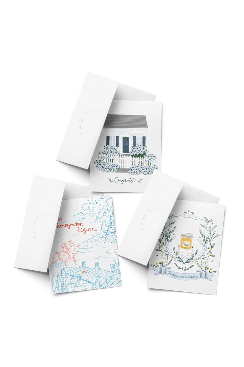 Wedding Greeting Card Pack (3ct) "Anniversary Honey, Congrats Cottage, And so The Honeymoon Begins", Main, color, Multi-Pack