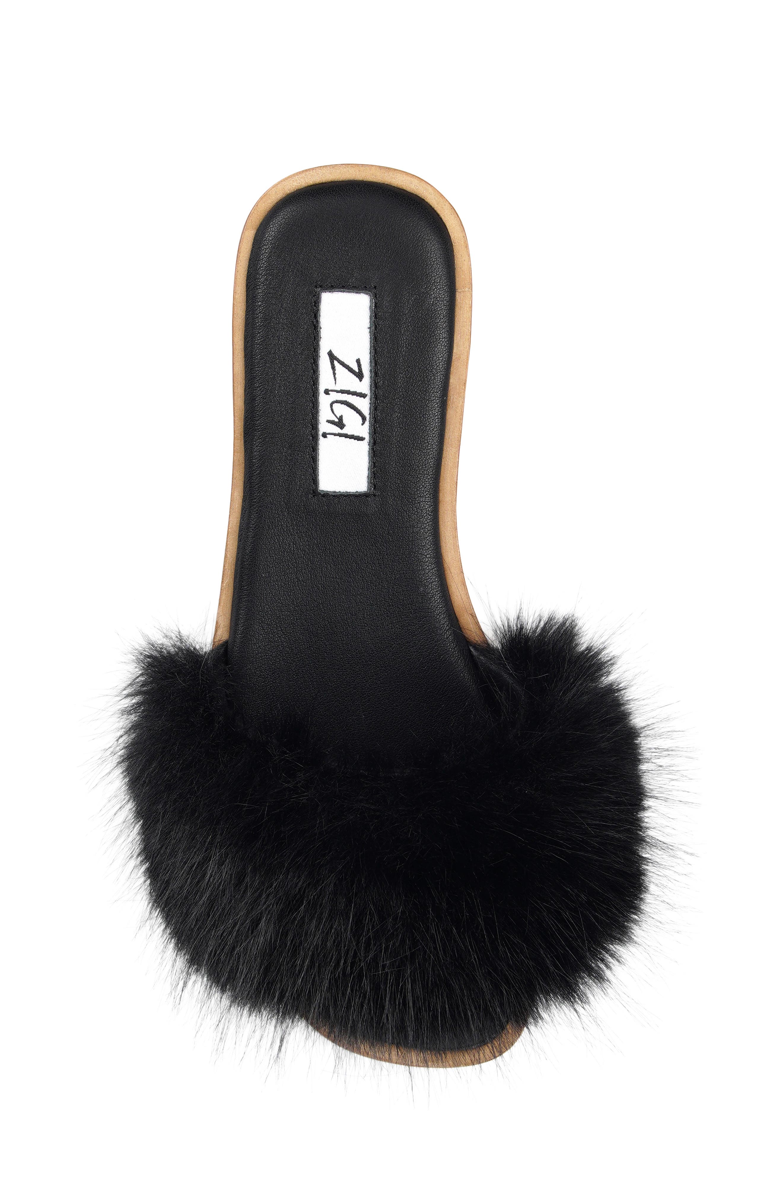 Faux Fur Slide Sandal, Alternate, color, BLACK