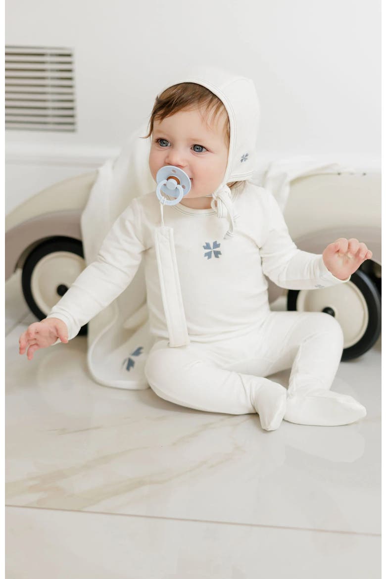 Embroidered Clover Collection - Footie, Alternate, color, Ivory Blue