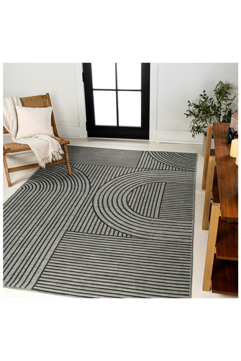 Zephyr Mid-Century Modern Arch Stripe Reversible Machine-Washable Indoor/Outdoor Area Rug, Alternate, color, Cream/Beige
