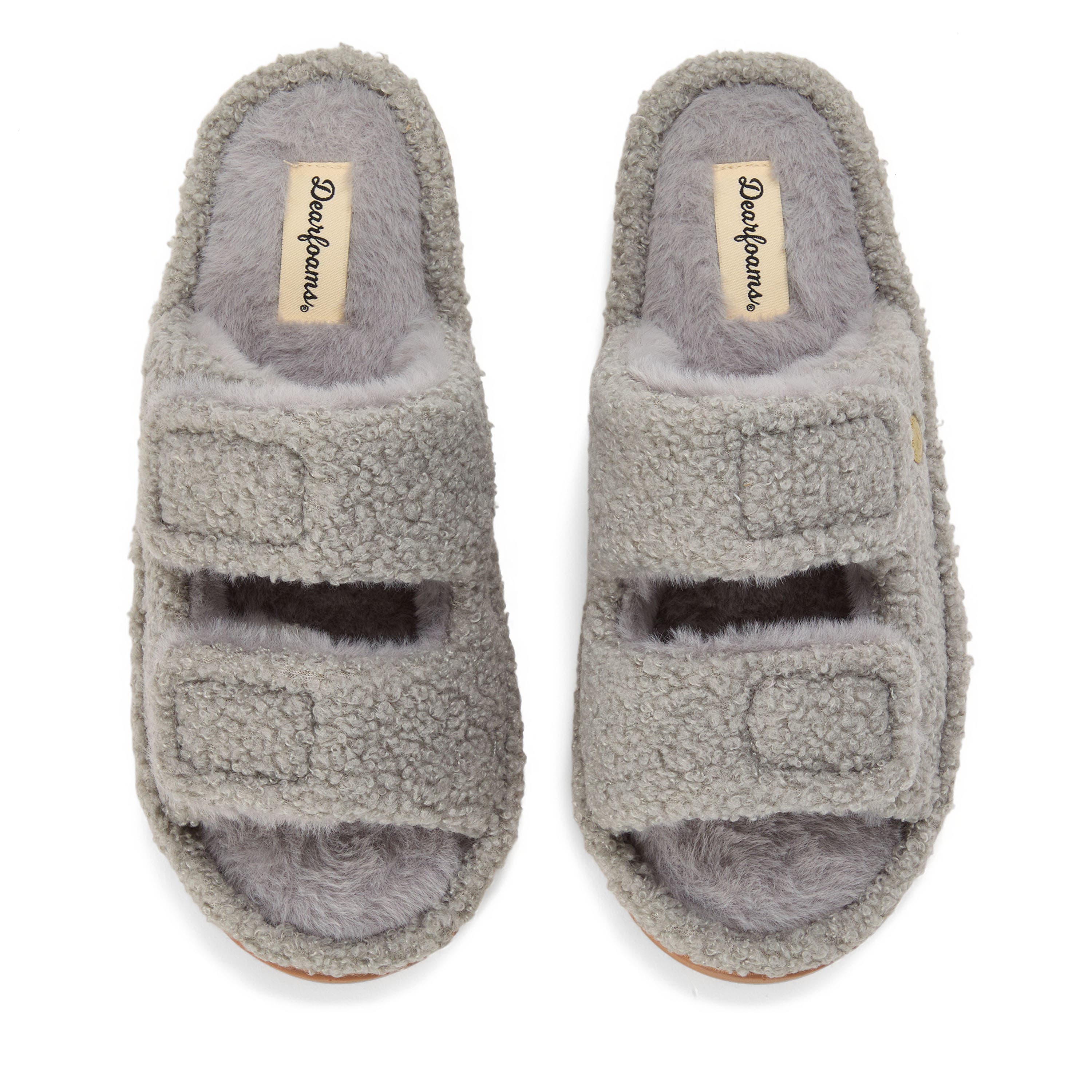 DEARFOAMS Regina Teddy Double Band Slide Slipper, Alternate, color, Sleet