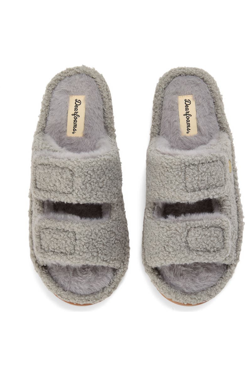DEARFOAMS Regina Teddy Double Band Slide Slipper, Alternate, color, Sleet