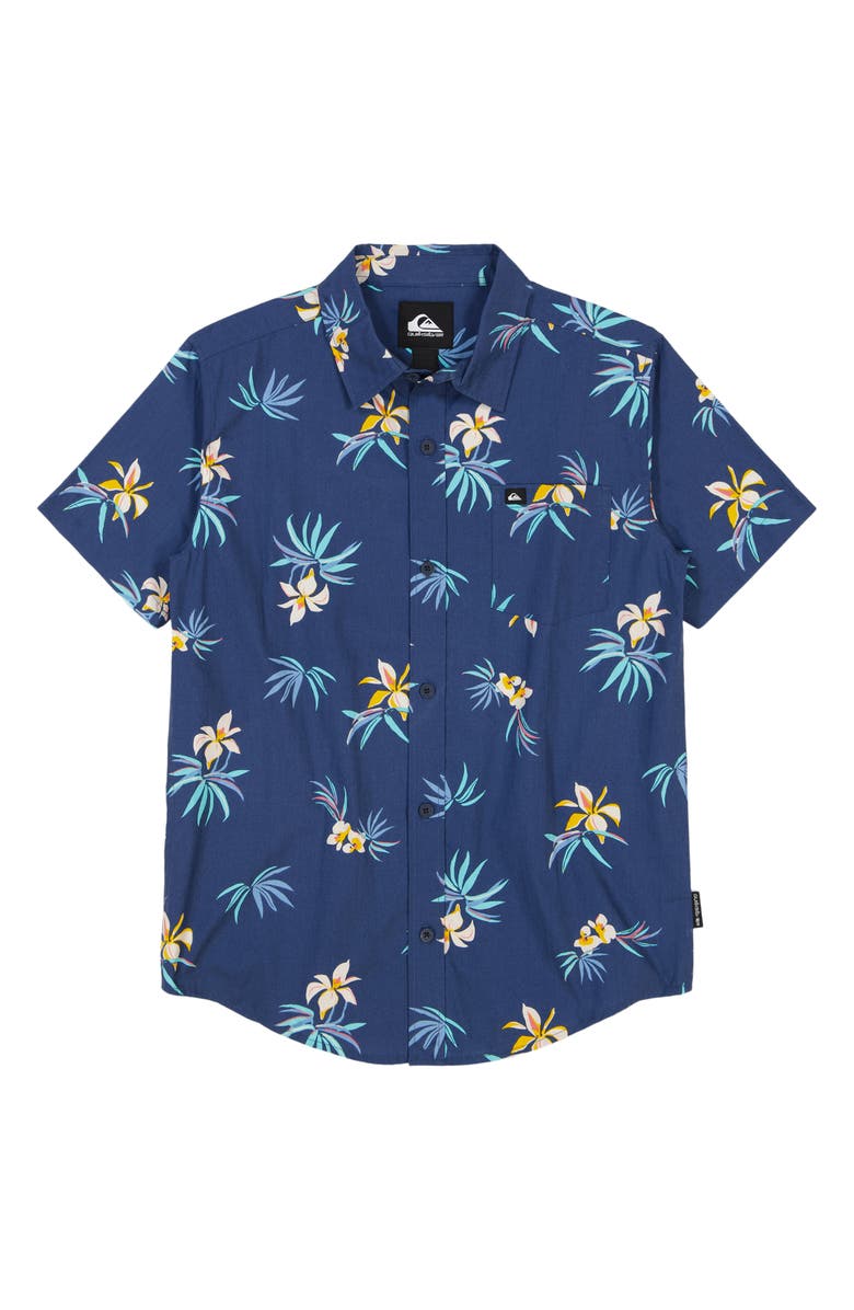 Quiksilver Kids' Apero Classics Floral Short Sleeve Cotton Button-Up Shirt, Main, color,