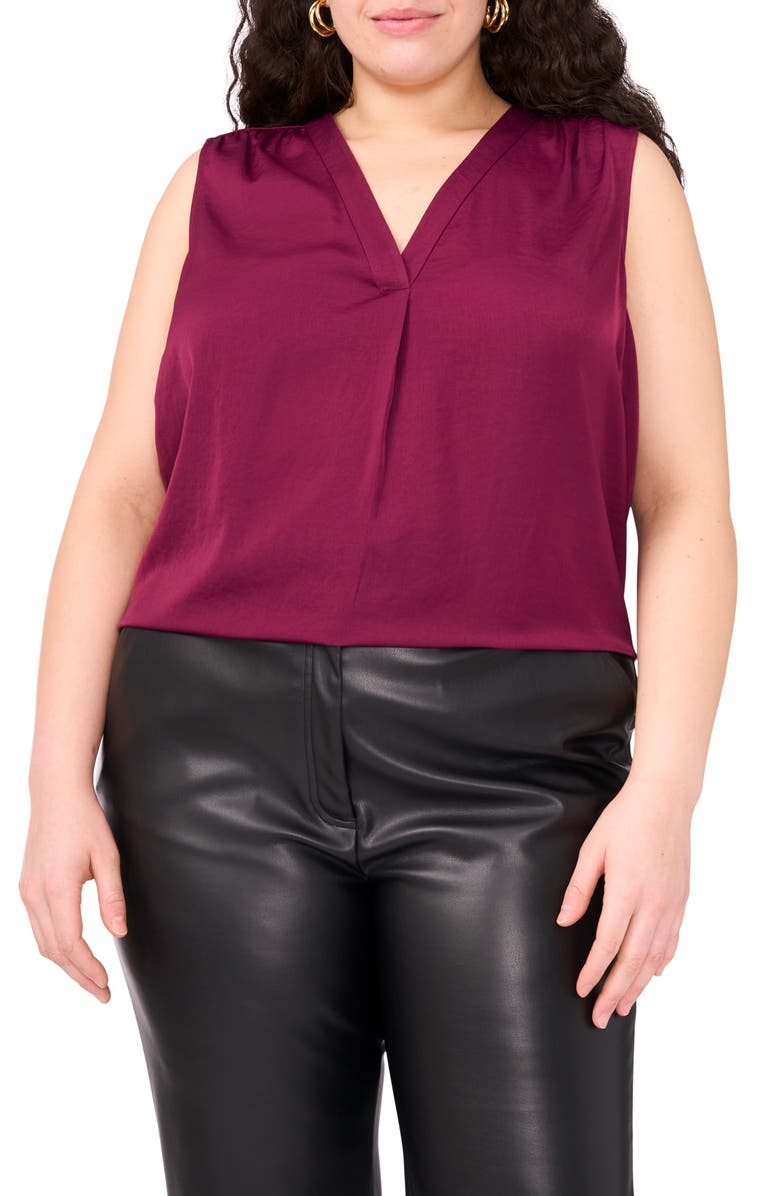 Vince Camuto V-Neck Rumple Satin Blouse, Main, color, Pickled Beet