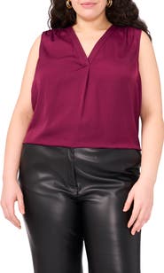 Vince Camuto V-Neck Rumple Satin Blouse