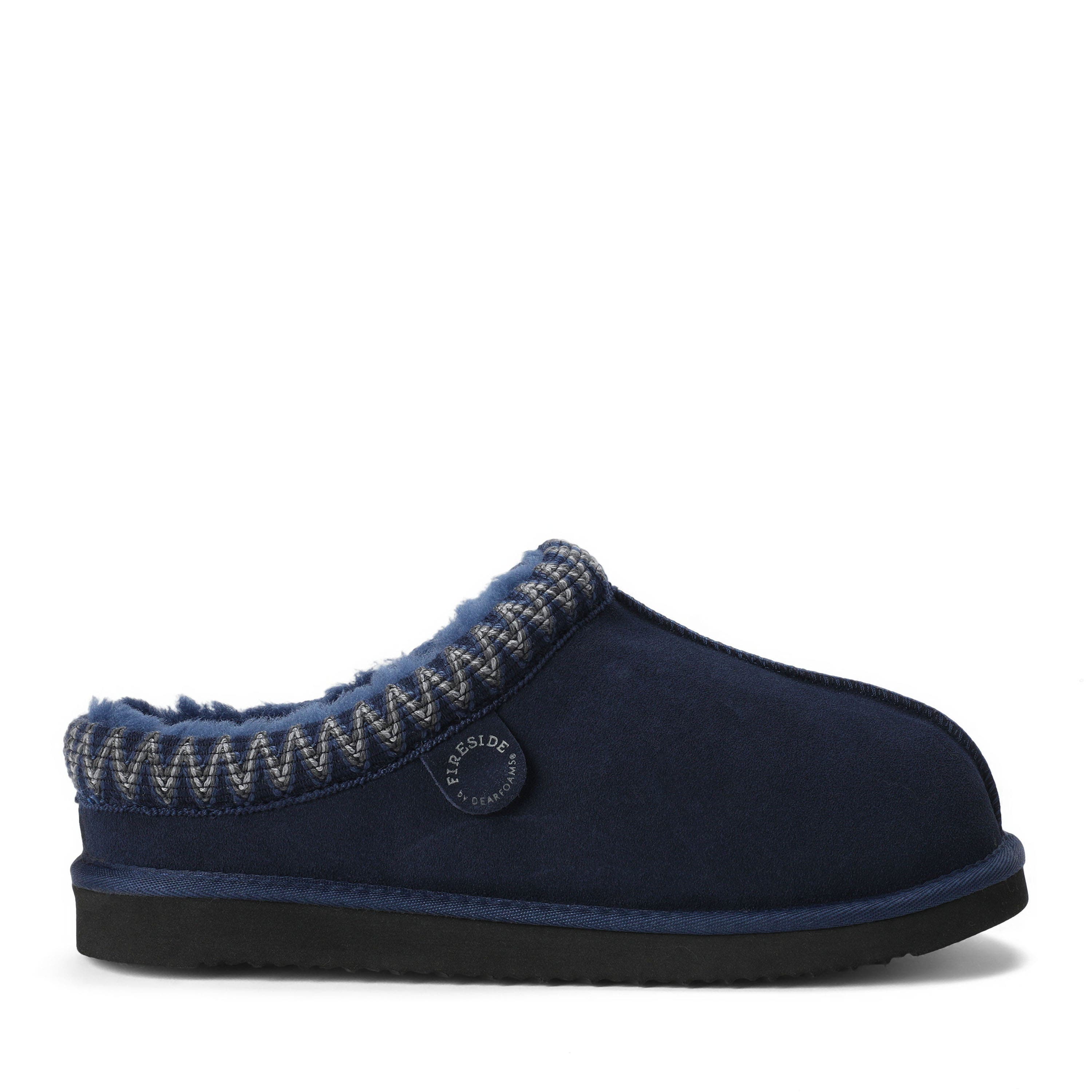 Fireside Grafton Genuine Shearling Clog Slipper with Embroidery, Alternate, color, DARK BLUE