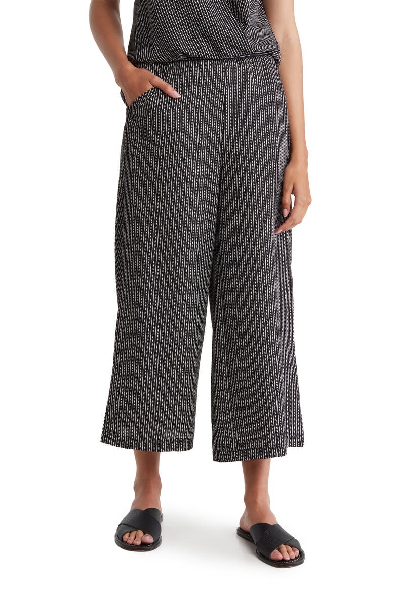 Pull-On Crop Wide Leg Pants, Main, color, BLACK/ CREAM STRIPE DASH
