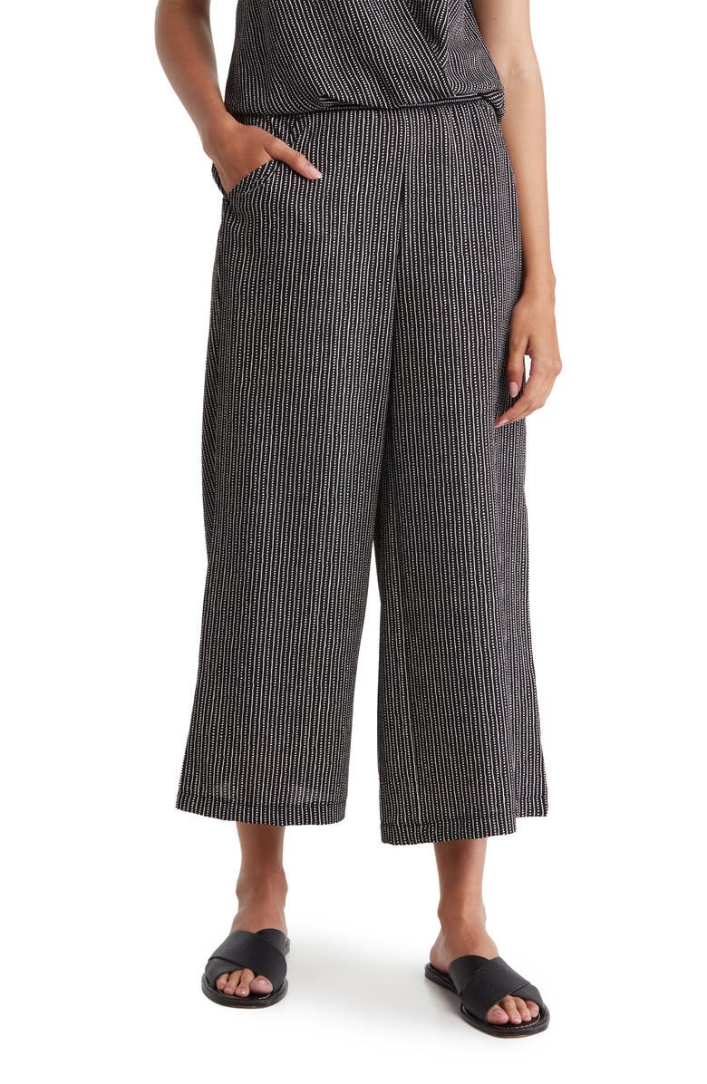 MAX STUDIO Pull-On Crop Wide Leg Pants, Main, color, Black/ Cream Stripe Dash