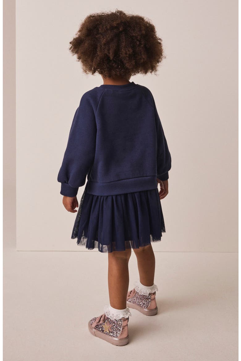 Kids' Bow Appliqué Mixed Media Dress, Alternate, color, BLUE