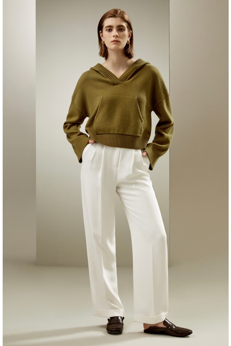 Women's Cropped Wool-Cashmere  Blend Hoodie for Women, Alternate, color, Avocado Green