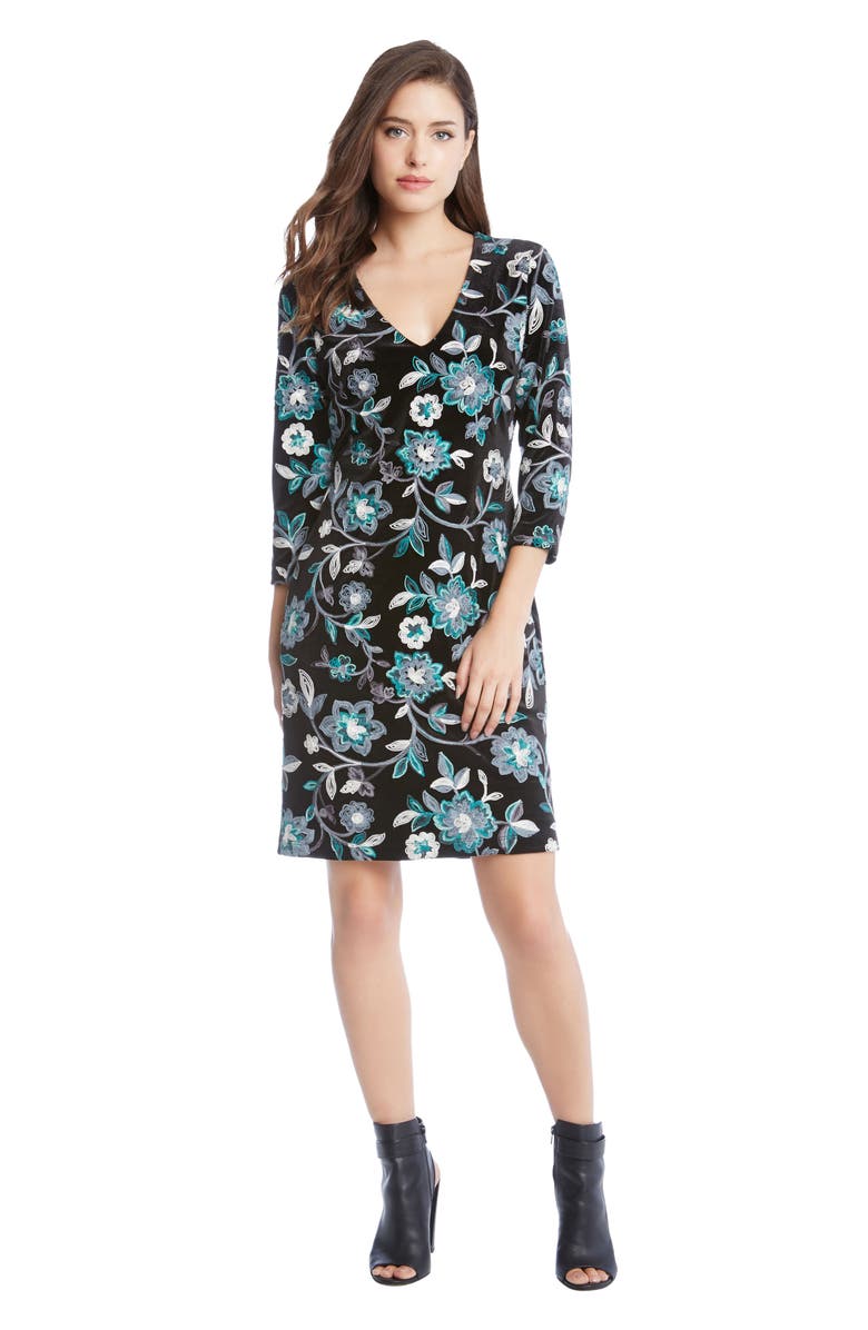 Karen Kane Embroidered Velvet Dress, Alternate, color, 