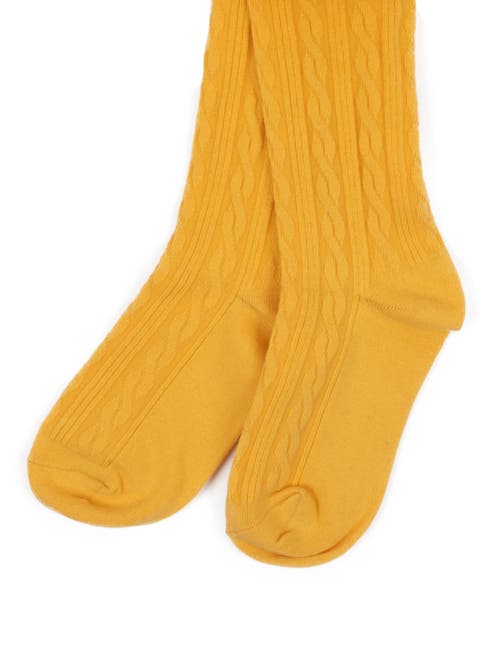Leveret Girls Cable Knit Tights, Cotton Blend In Yellow