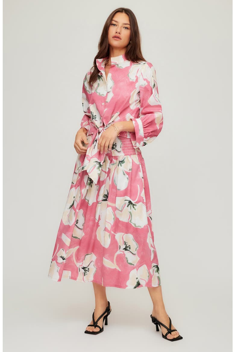 Rhea Floral Cotton Smocked Waist Midi Skirt, Alternate, color, FLORAL PRINT
