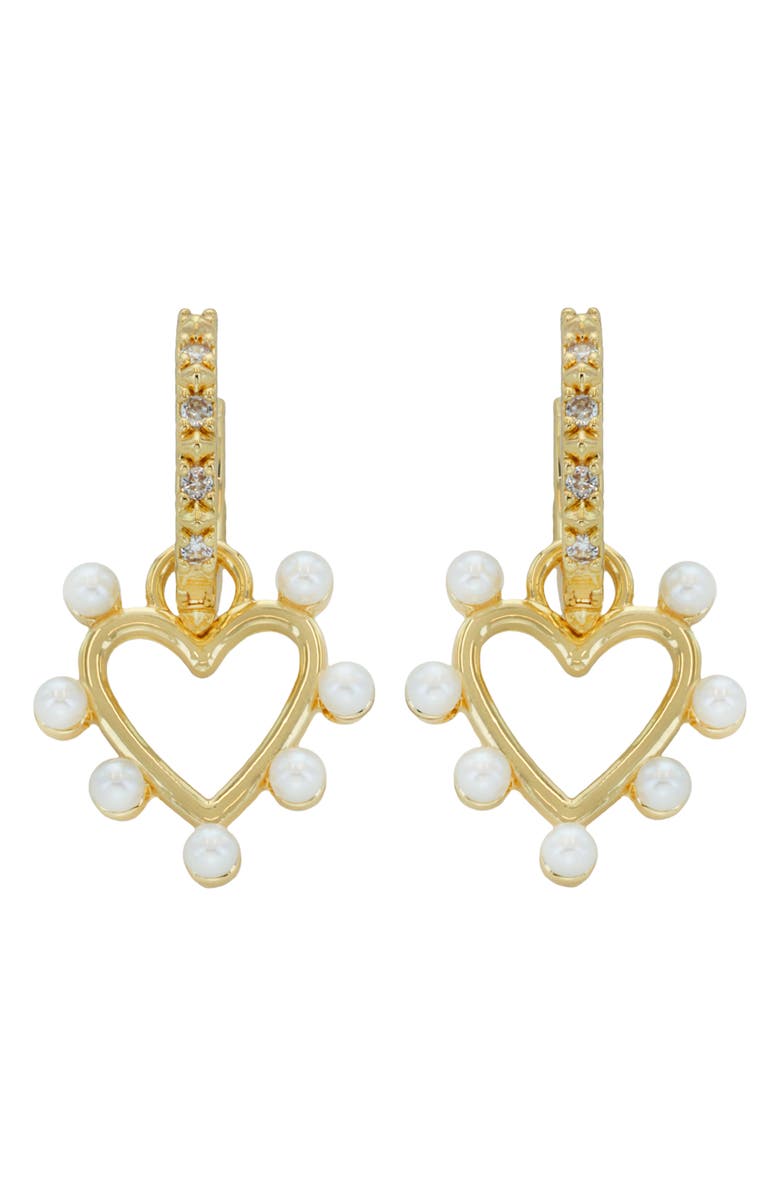 Panacea Faux Pearl & Crystal Heart Drop Earrings, Main, color, 