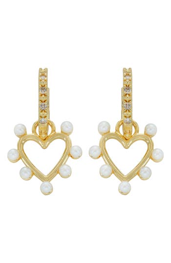 Panacea Faux Pearl & Crystal Heart Drop Earrings In White