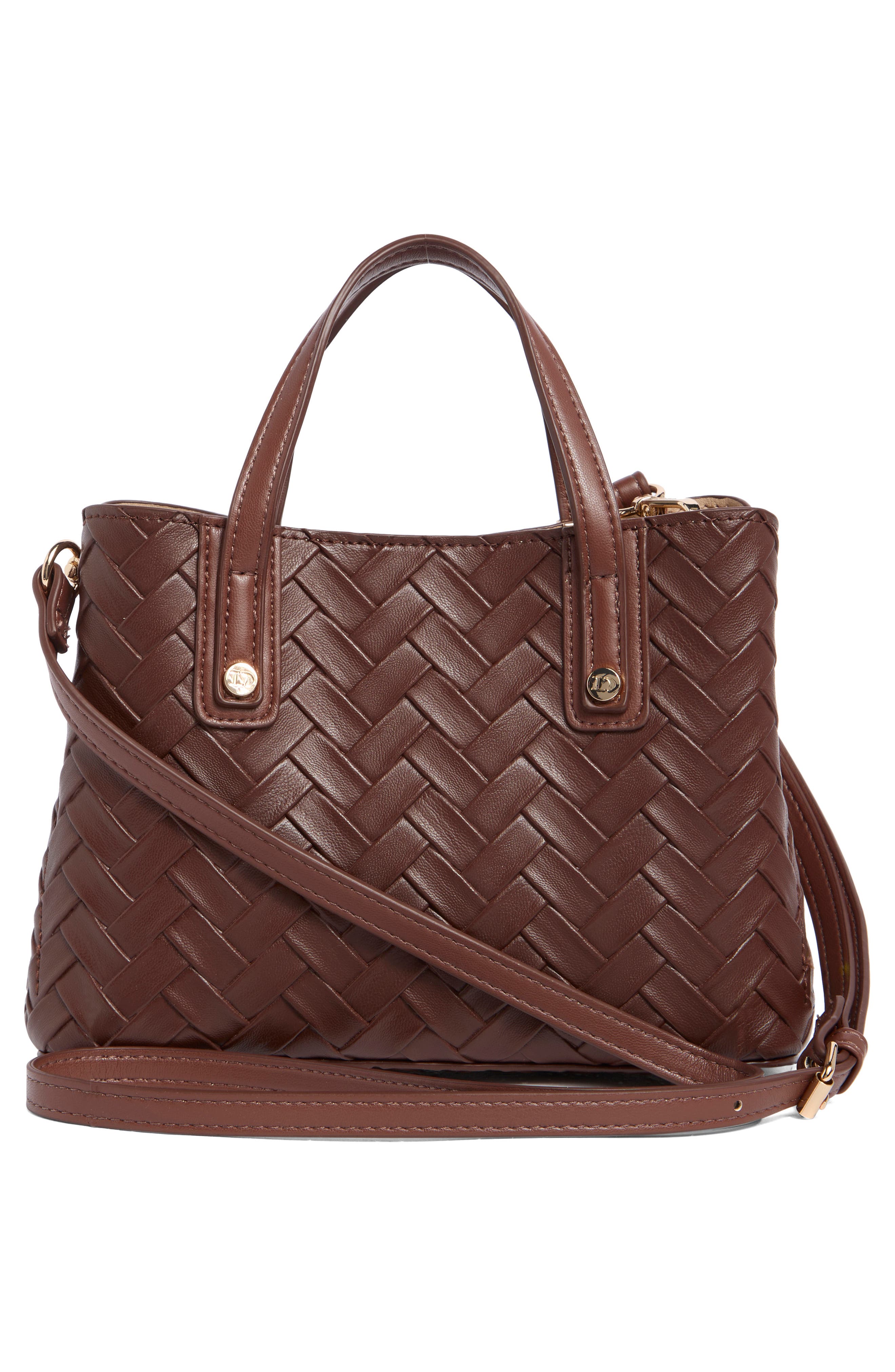 Dinky Dorrie Faux Leather Satchel, Alternate, color, BROWN