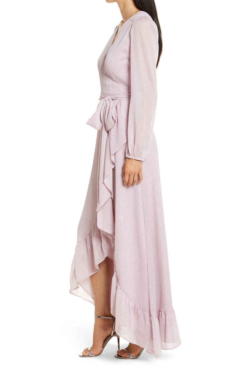 The Meryl Long Sleeve Metallic Chiffon Wrap Gown, Alternate, color, LILAC