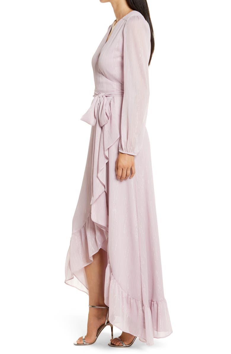 WAYF The Meryl Long Sleeve Metallic Chiffon Wrap Gown, Alternate, color, 