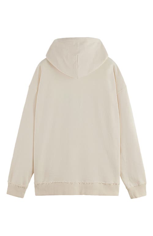 Scotch & Soda Loose Fit Embroidered Cotton Fleece Hoodie In Neutral