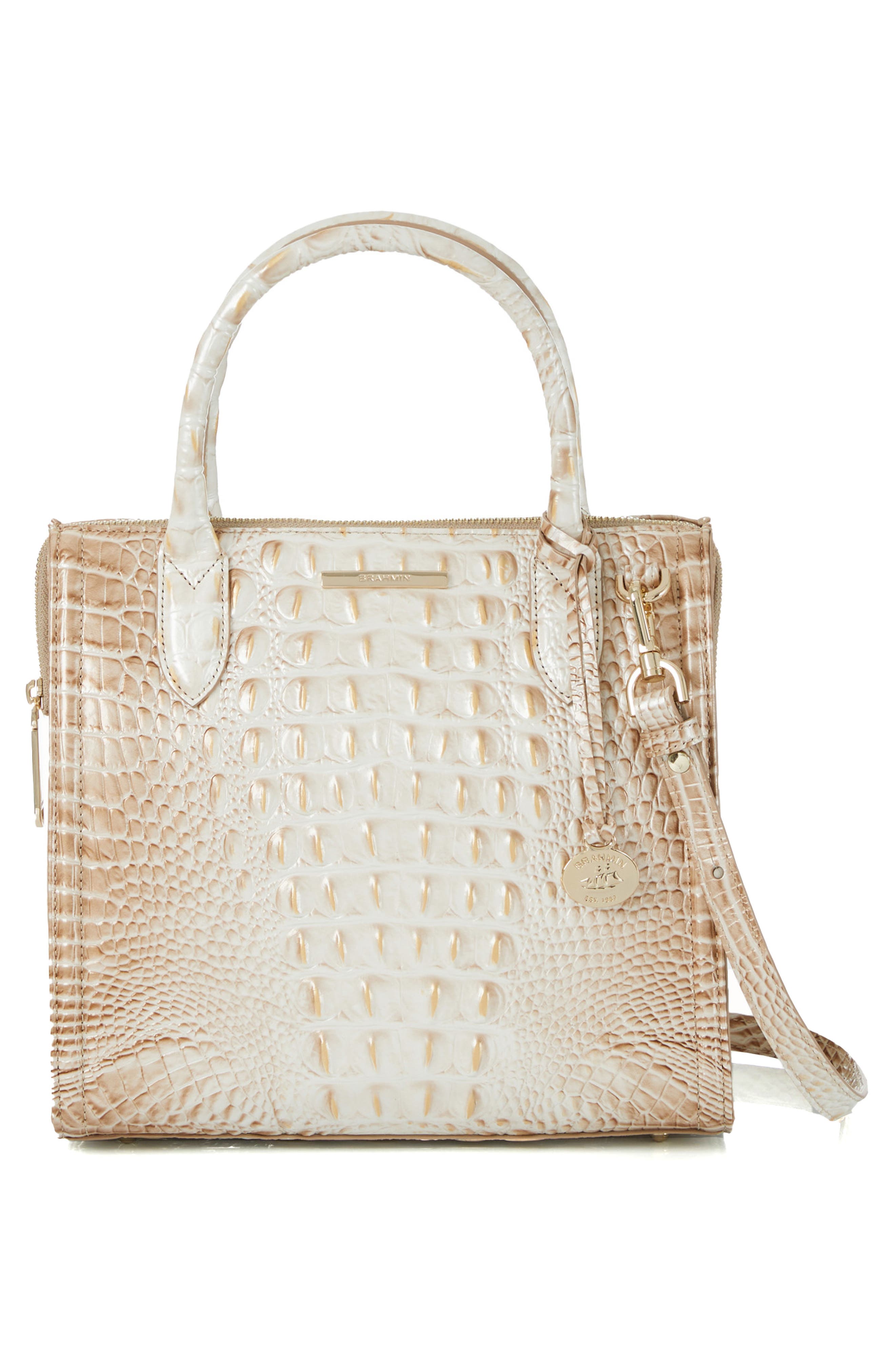 Brahmin Small Caroline Croc Embossed Leather Satchel, Alternate, color, Contour