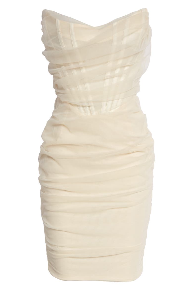 Leila Mesh Strapless Corset Dress, Alternate, color, IVORY