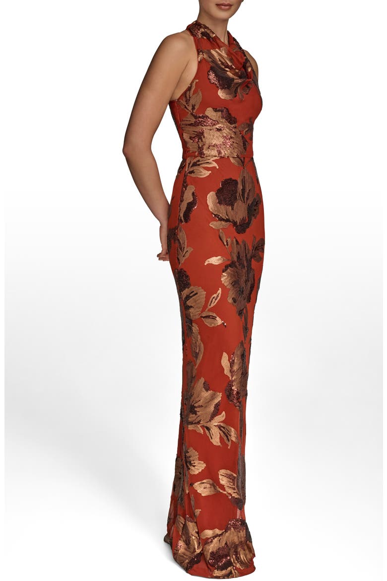 Sequin Floral Body-Con Gown, Alternate, color, CINNAMON/ COPPER