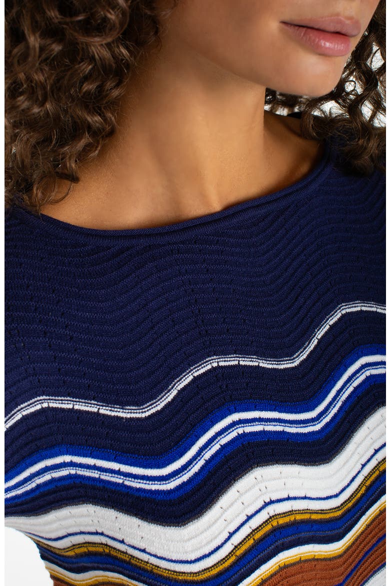 Scalloped Hem Sweater, Alternate, color, NAVY/ BROWN/ MULTI STP