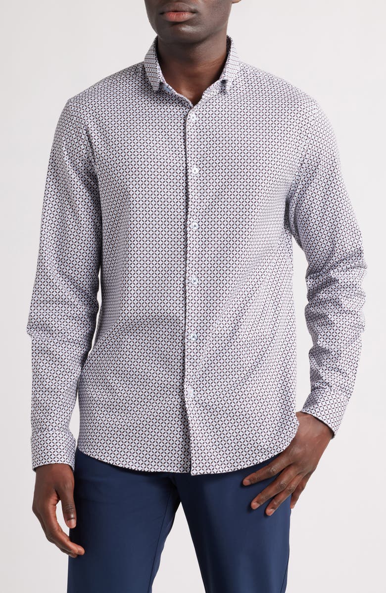 Stone Rose Flower Mosaic Stretch Cotton & Lyocell Button-Up Shirt, Main, color, 