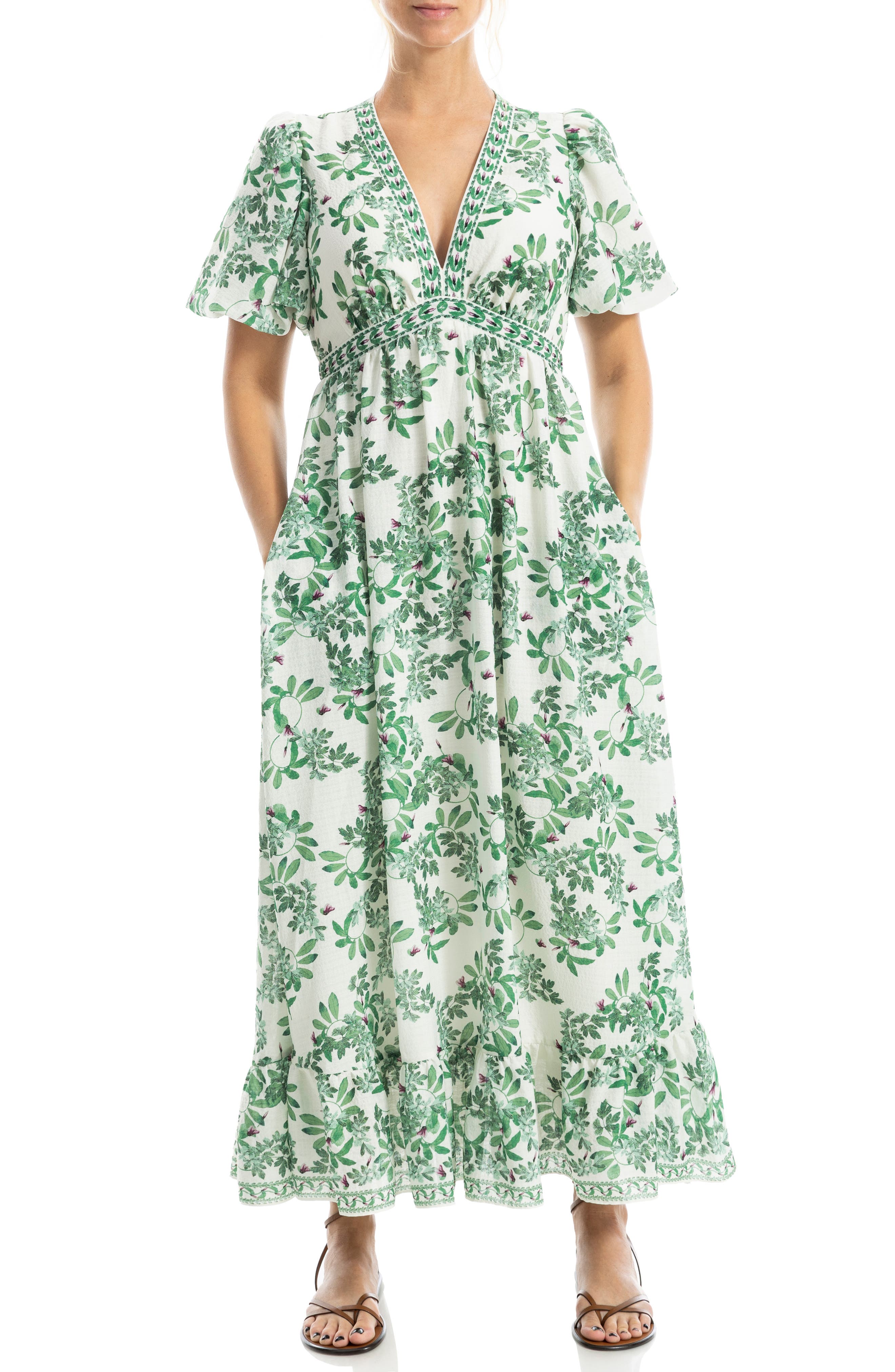 MAX STUDIO Flutter Sleeve Empire Waist Maxi Dress