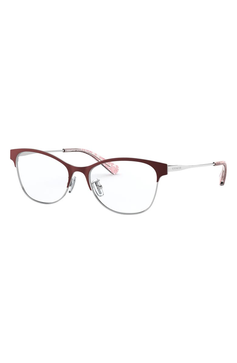 COACH 53mm Cat Eye Optical Glasses, Alternate, color, Silver
