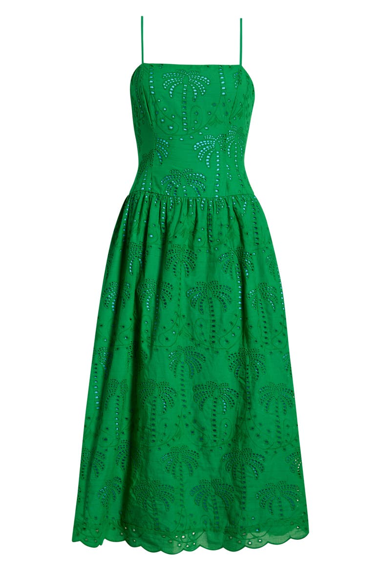 Selry Eyelet Palm Midi Sundress, Alternate, color, GREEN