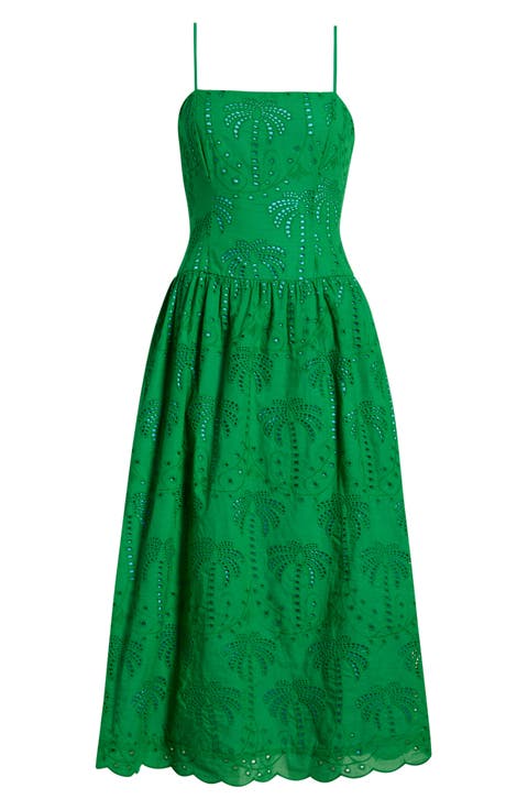 Selry Eyelet Palm Midi Sundress