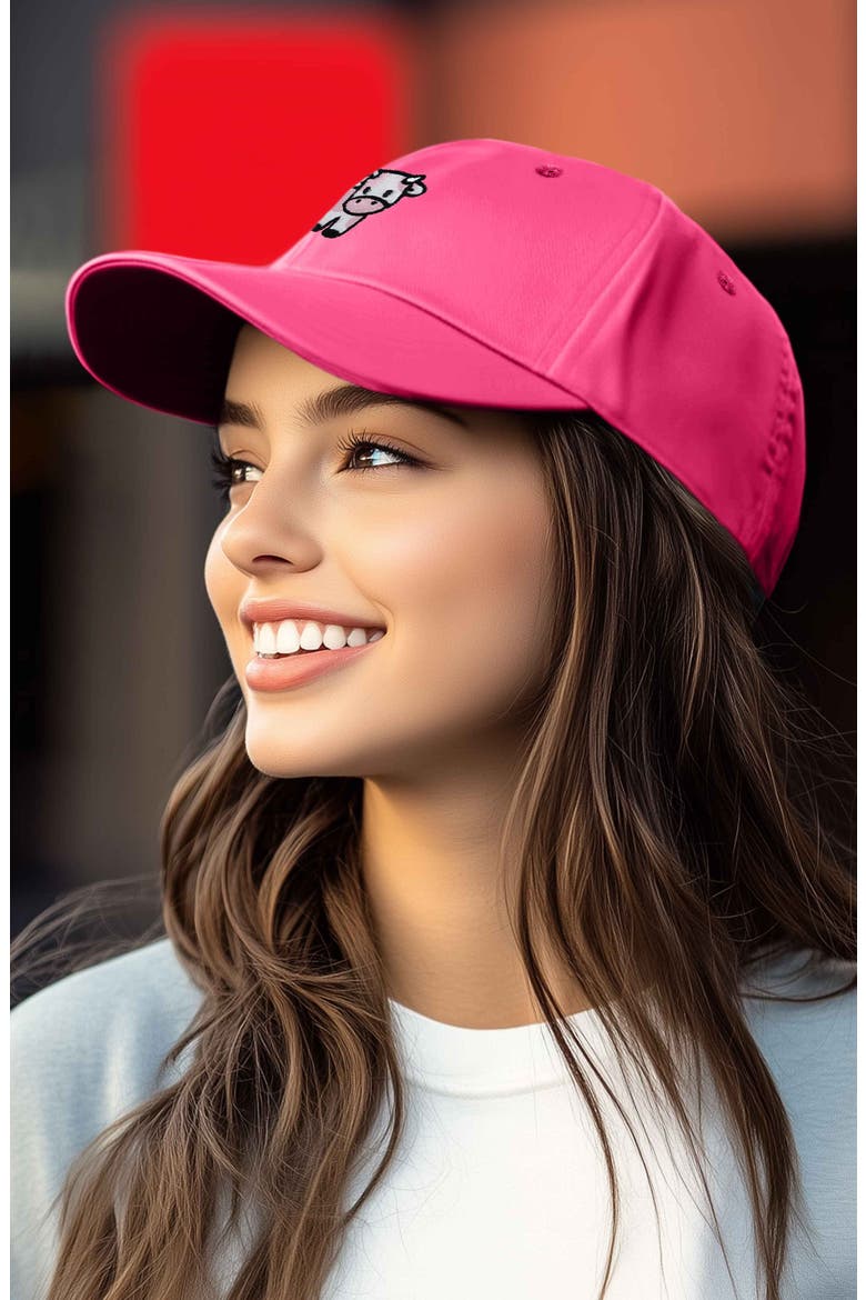 Strawberry Cow Embroidered Cap, Alternate, color, Hot Pink