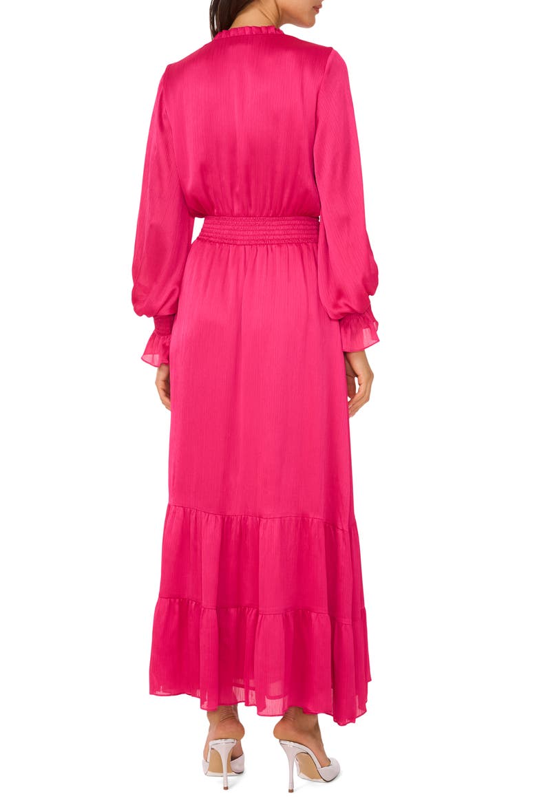 Crinkle Metallic Long Sleeve Tiered Maxi Dress, Alternate, color, BEETROOT PINK