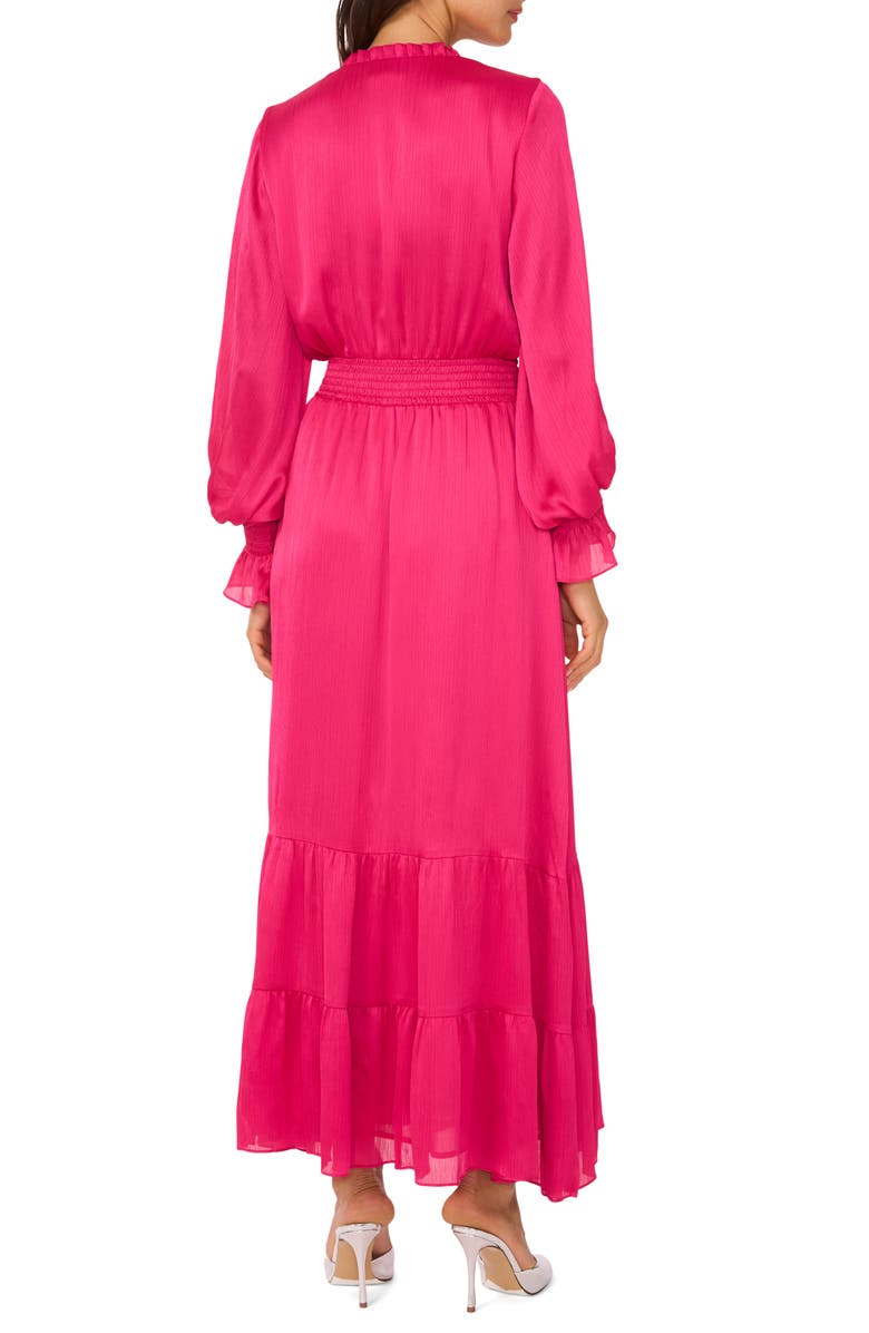 Vince Camuto Crinkle Metallic Long Sleeve Tiered Maxi Dress, Alternate, color, Beetroot Pink
