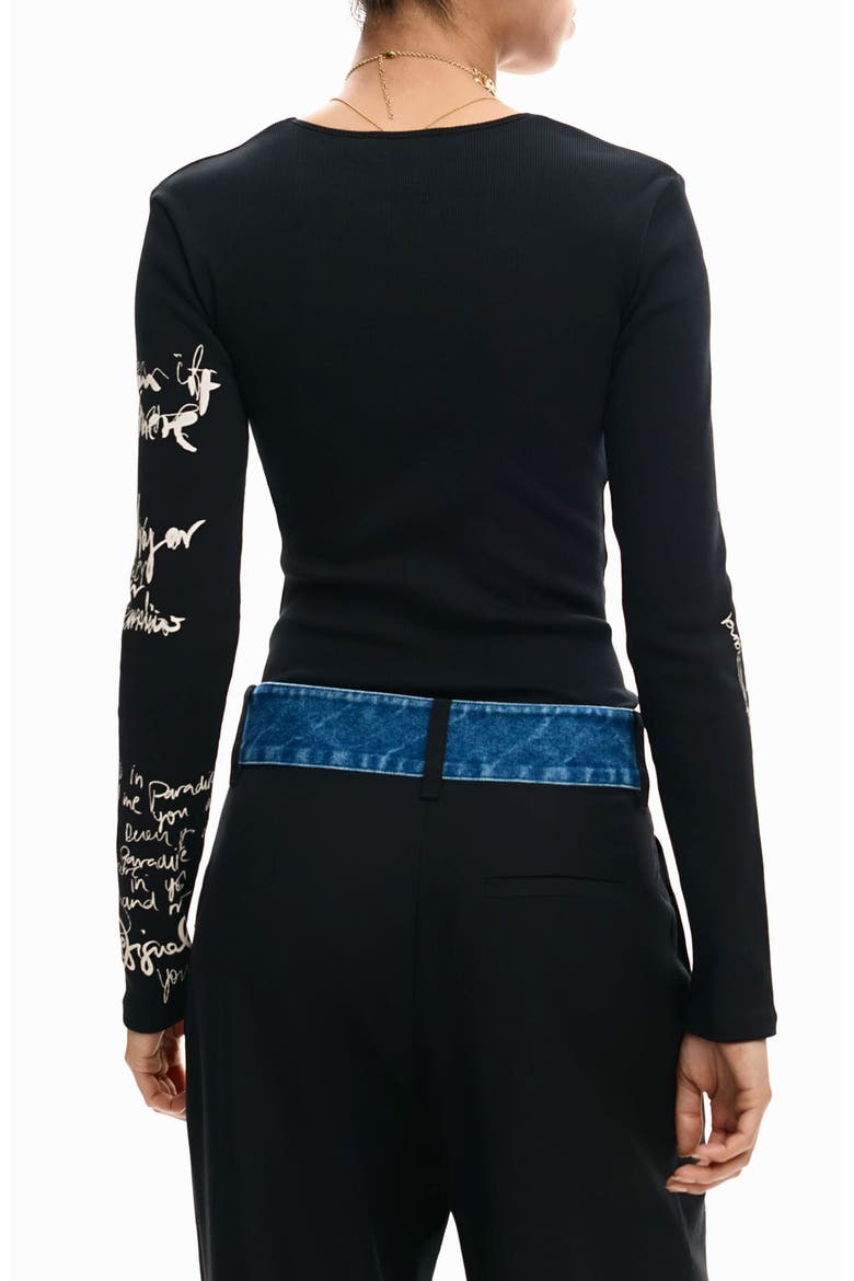 Cutout Long Sleeve Cotton Graphic T-Shirt, Alternate, color, BLACK