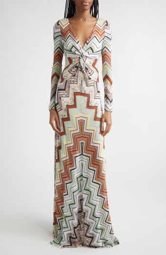 Long Sleeve Twist Front Zigzag Knit Maxi Dress