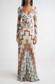 Missoni Long Sleeve Twist Front Zigzag Knit Maxi Dress