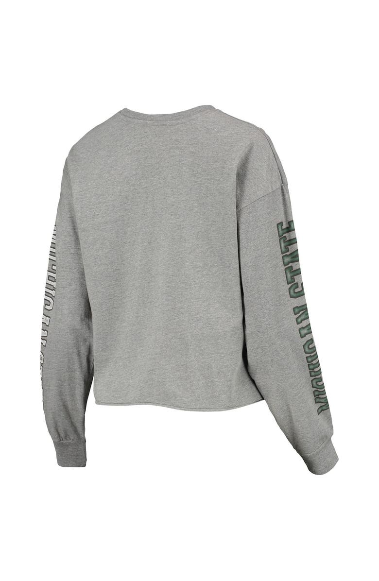 '47 Women's '47 Heathered Gray Michigan State Spartans Ultra Max Parkway Long Sleeve Cropped T-Shirt, Alternate, color, Heather Gray