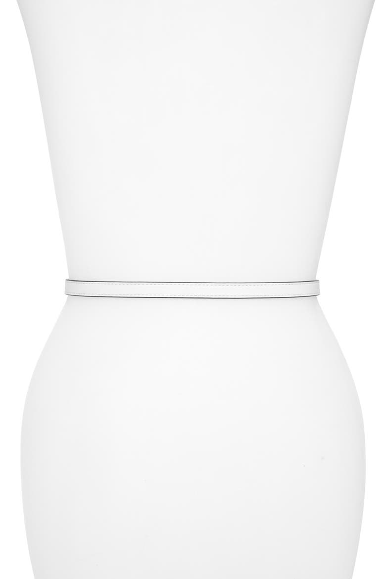 Skinny Leather Logo Belt, Alternate, color, GARDENIA