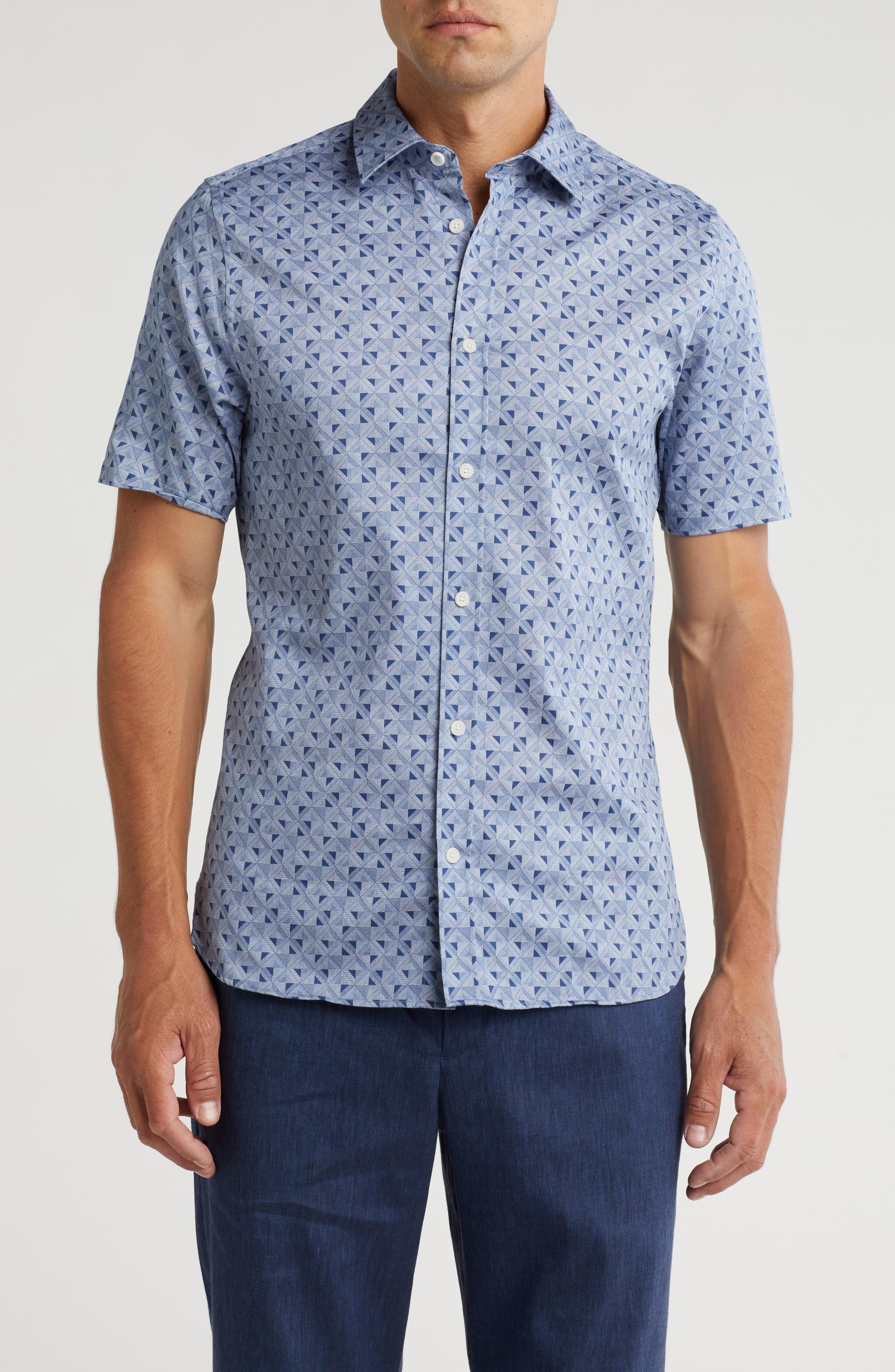 Barhill Geometric Print Stretch Short Sleeve Button-Up Shirt (Men ...