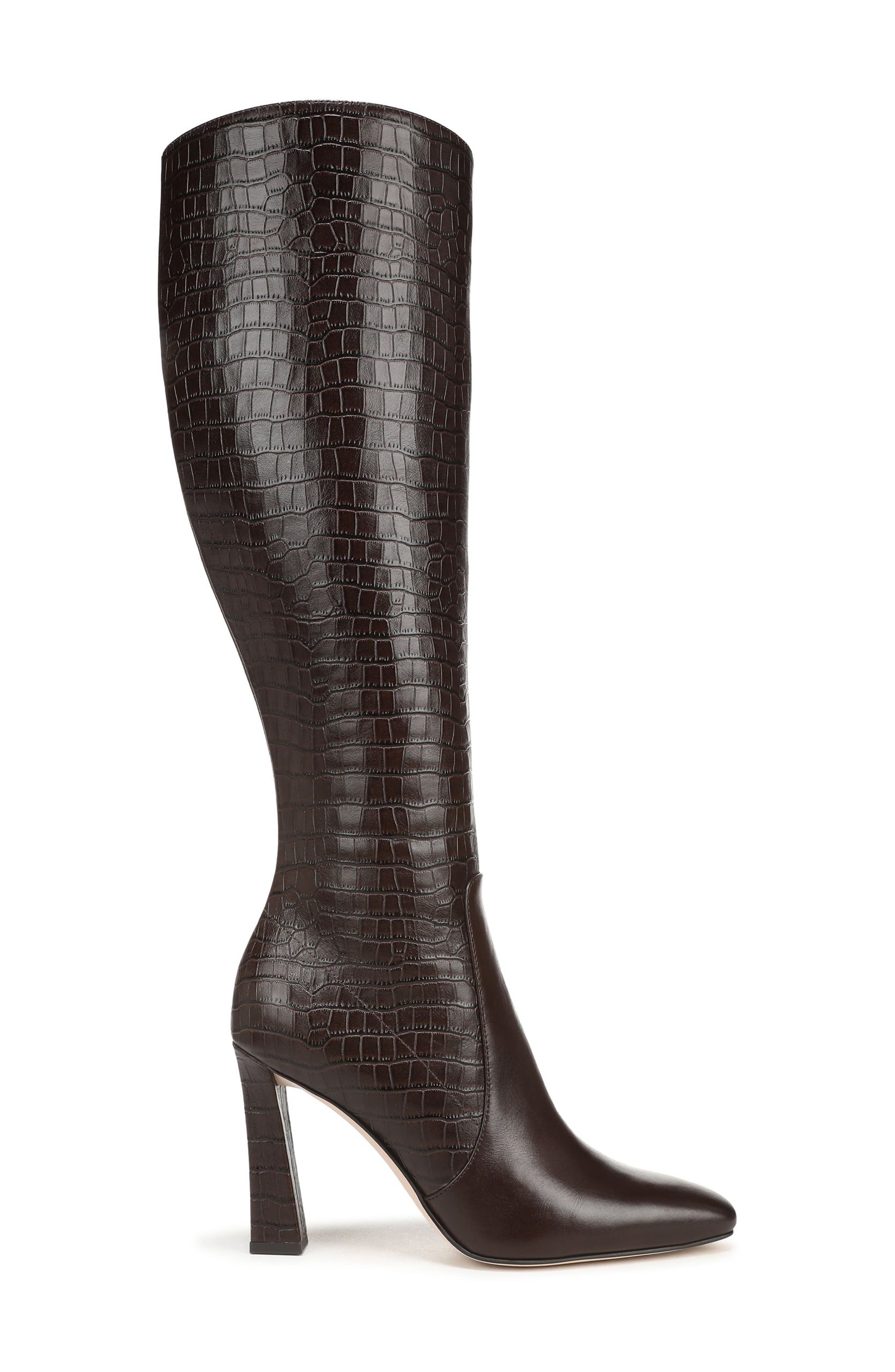 Hadley Croc Embossed Leather Knee High Boot, Alternate, color, COFFEE BEAN