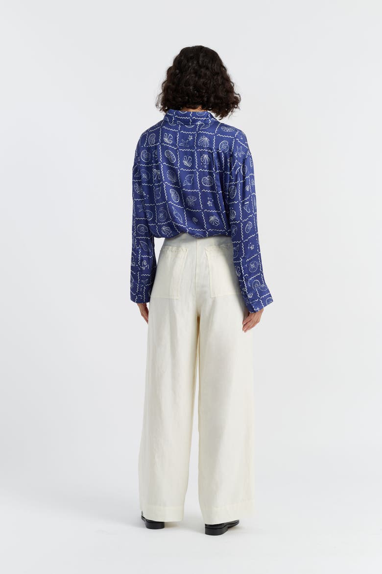 Linen Blend Wide Leg Trousers, Alternate, color, Cream