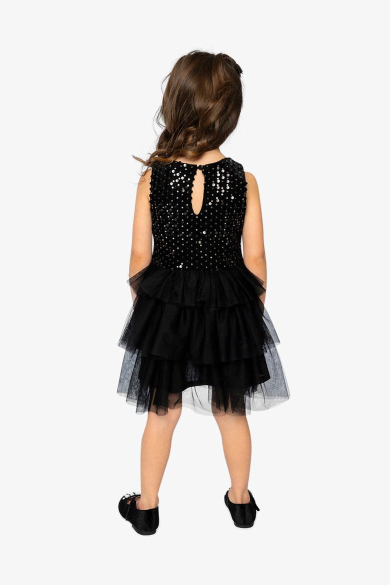 Bi-Material Sparkle Velour Tiered Mesh Sleeveless Dress, Alternate, color, Black