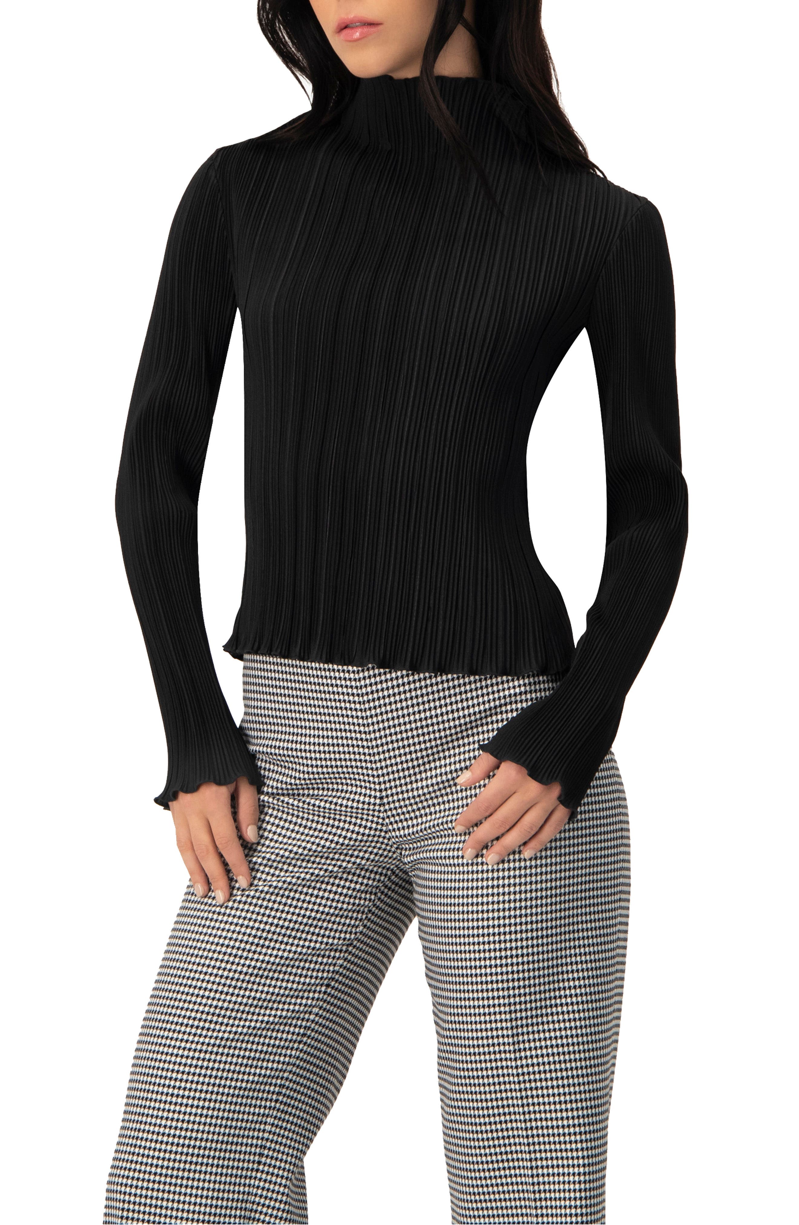 Pleated Mock Neck Top