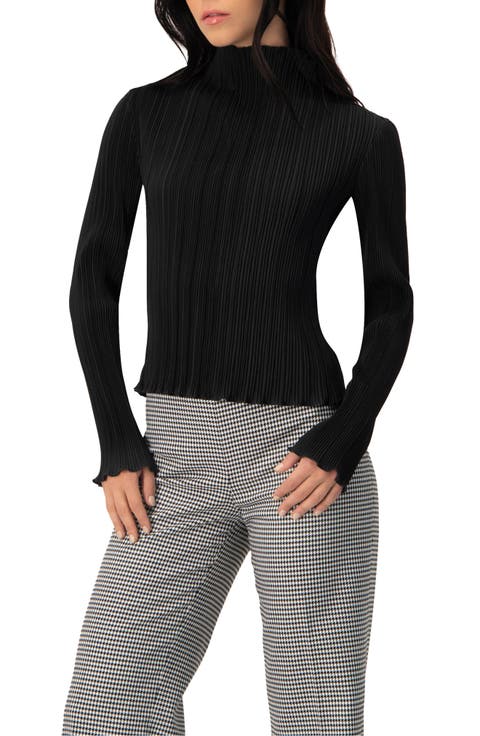 Pleated Mock Neck Top