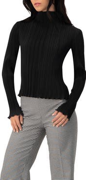 IVONNE Pleated Mock Neck Top
