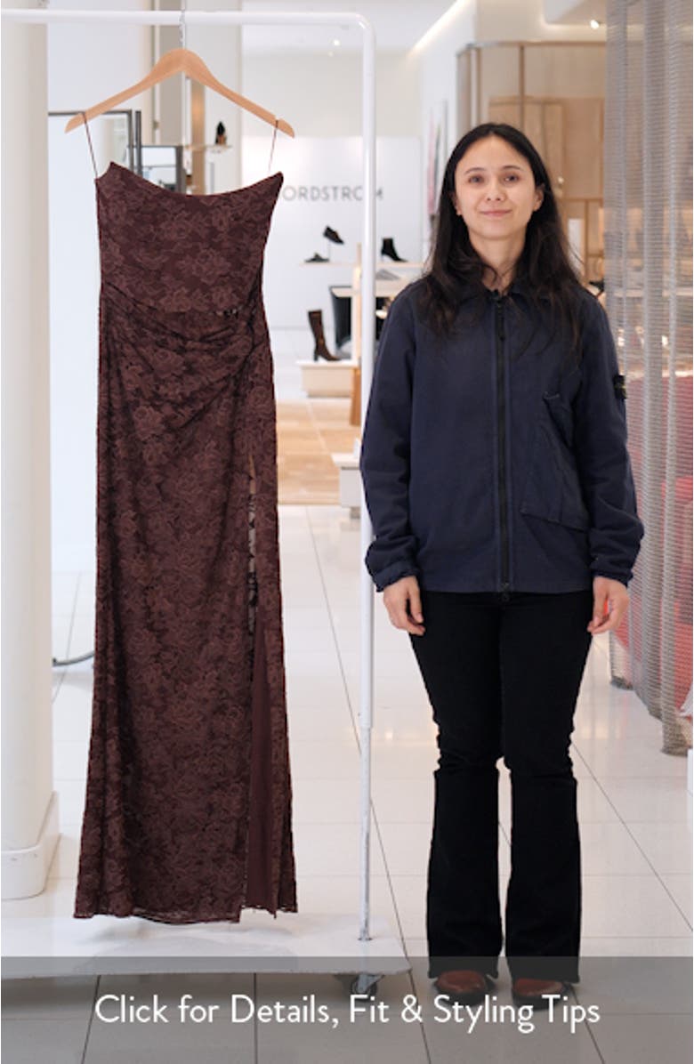 Julia Floral Lace Cutout Detail Cotton Blend Strapless Gown, sales video thumbnail