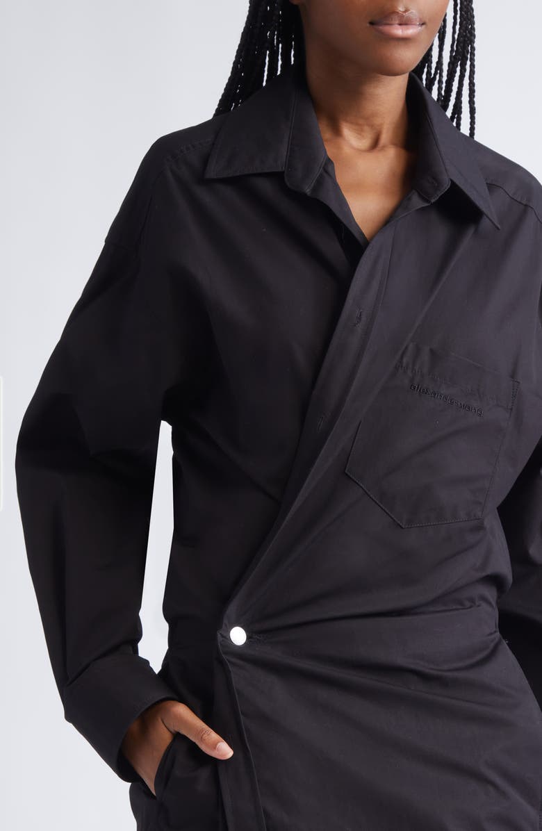 Alexander Wang Long Sleeve Poplin & Denim Wrap Dress, Alternate, color, Black