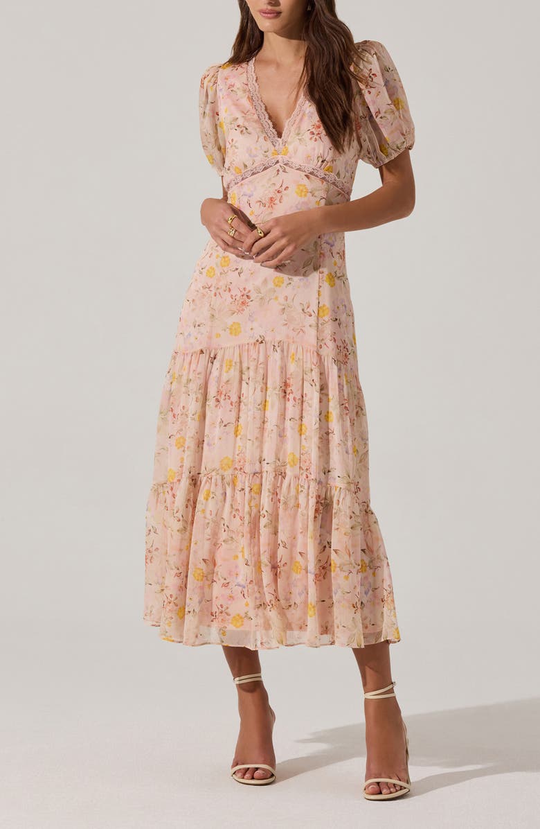 ASTR the Label Lace Trim Tiered Dress, Main, color, 